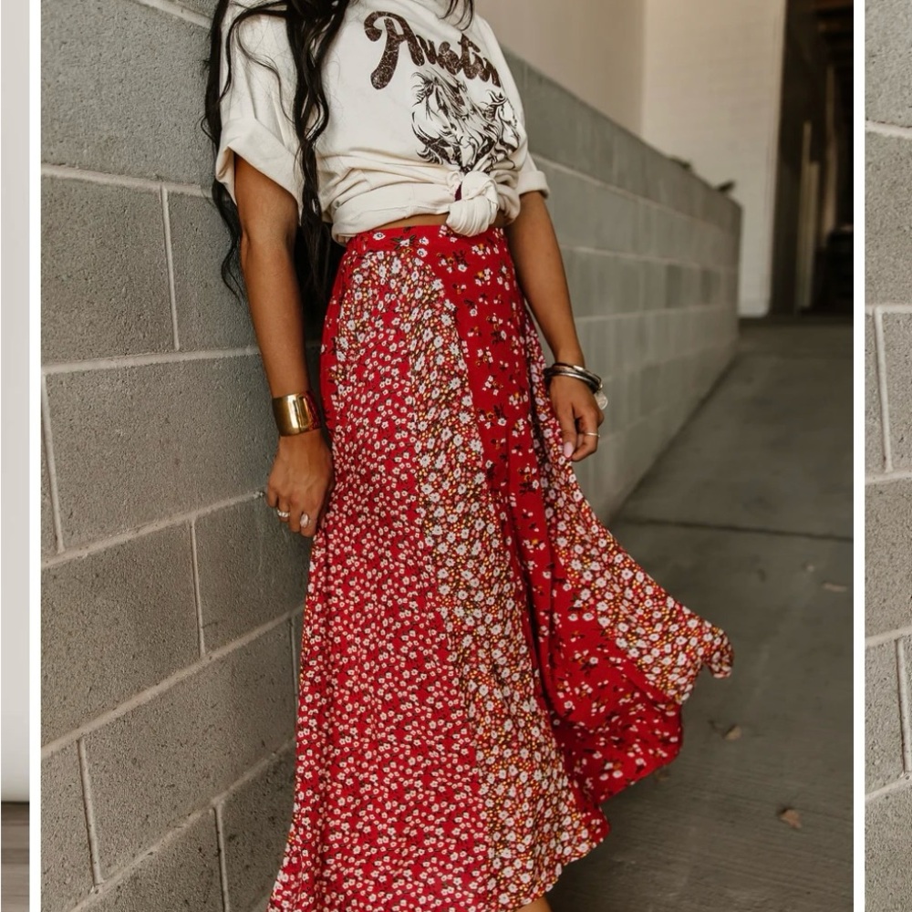 LIKE NEW! Red Floral Maxi Skirt